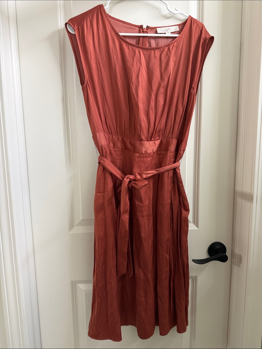 LOFT Rust Belted Midi Dress
